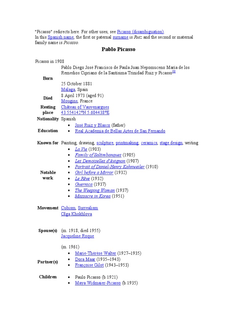 Picasso Pdf Pablo Picasso Cubism