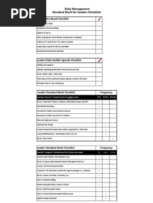 Standard Work for Leaders Daily Checklist Sample