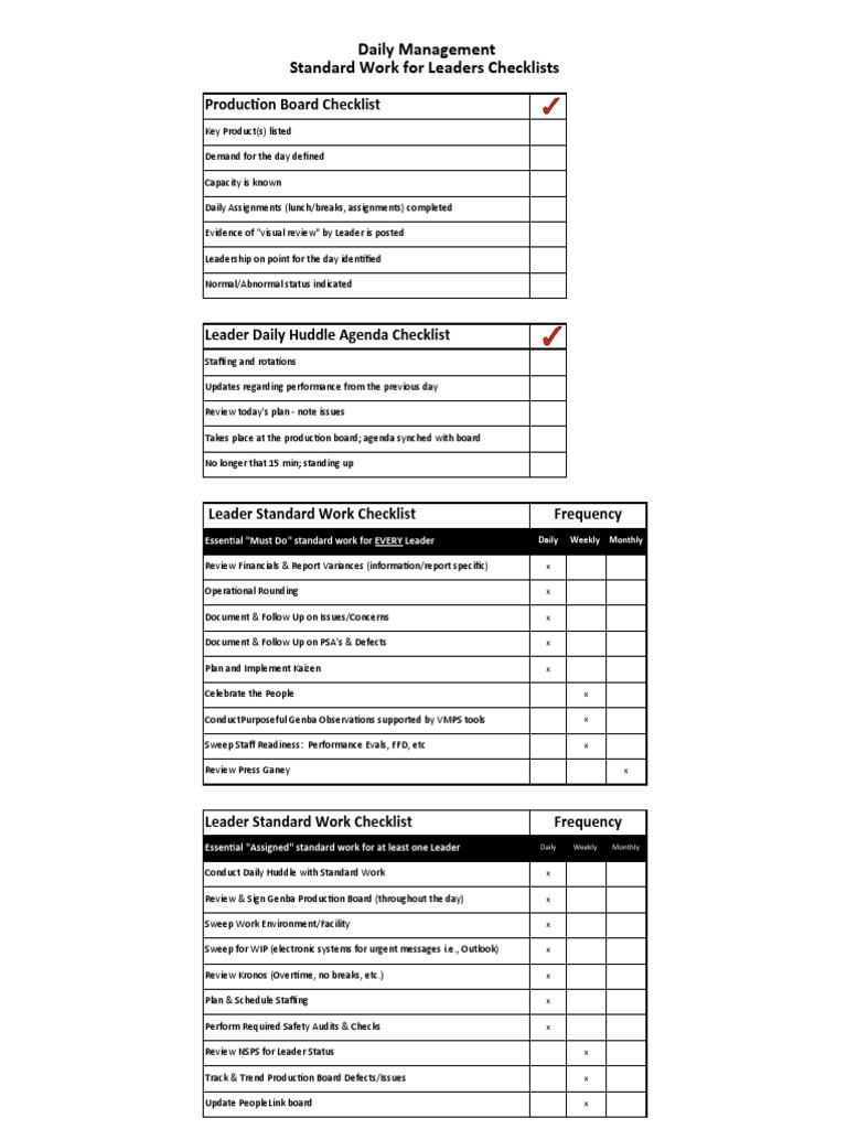 Daily Leader Standard Work Checklist | PDF | Leadership | Business