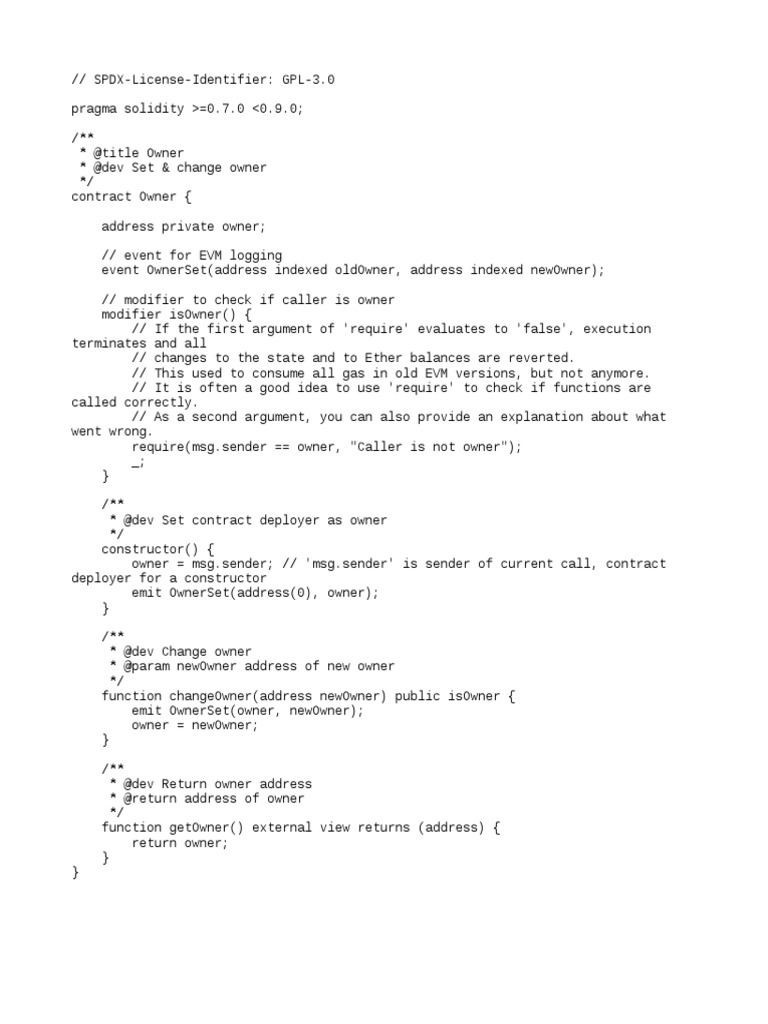 Solidity Contract for Owner Management | PDF