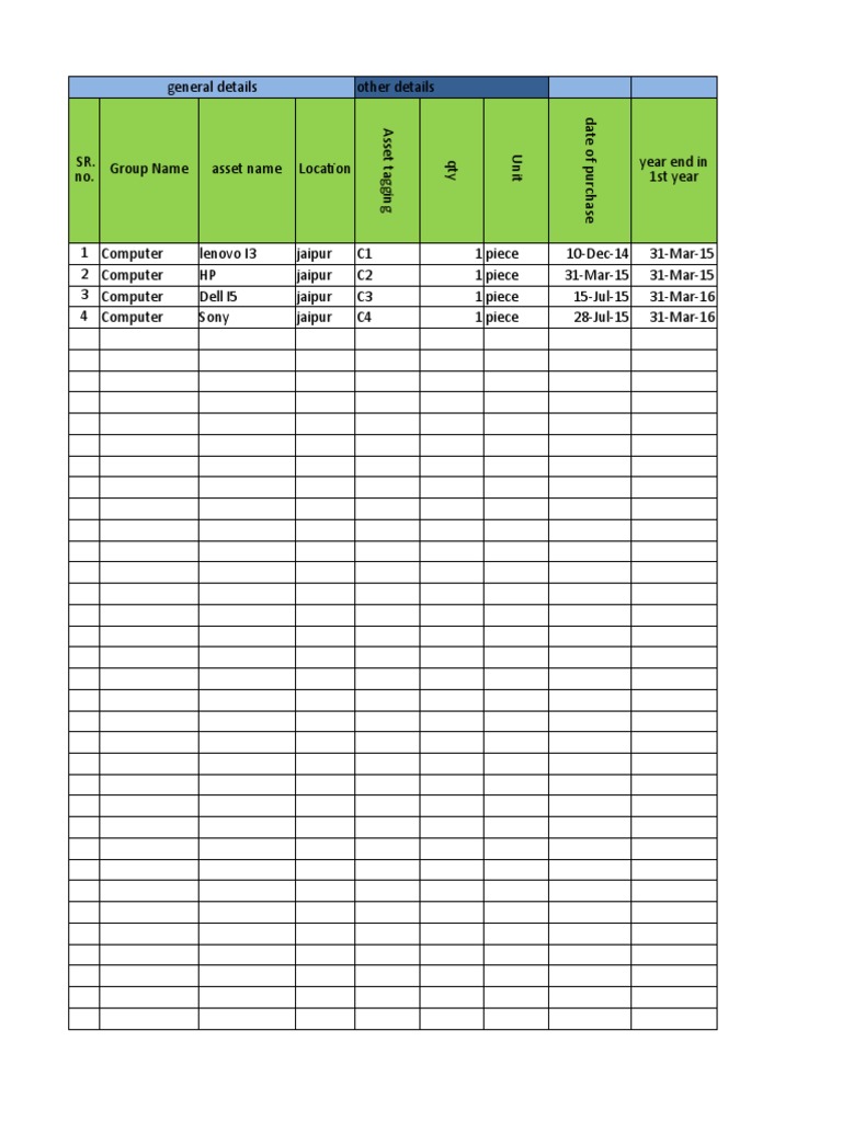 Fixed Asset Register Template Excel | PDF | Business | Computing And ...