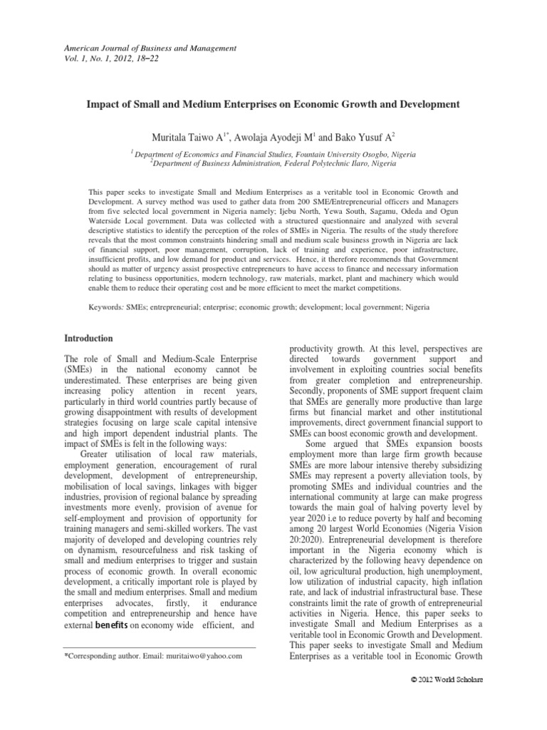 Impact of Small and Medium Enterprises On Economic Growth and ...