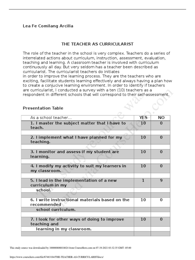 The Teacher's Role as Curricularist | PDF | Teachers | Curriculum