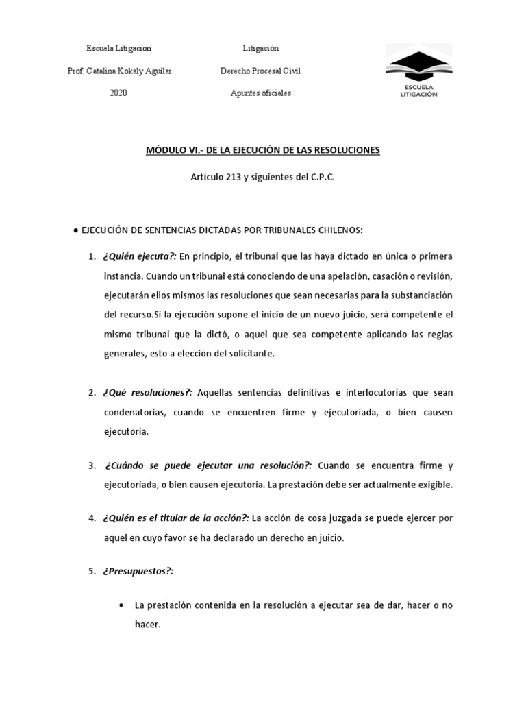 Ejecución de Sentencias en Derecho Chileno | PDF | Sentencia (ley ...