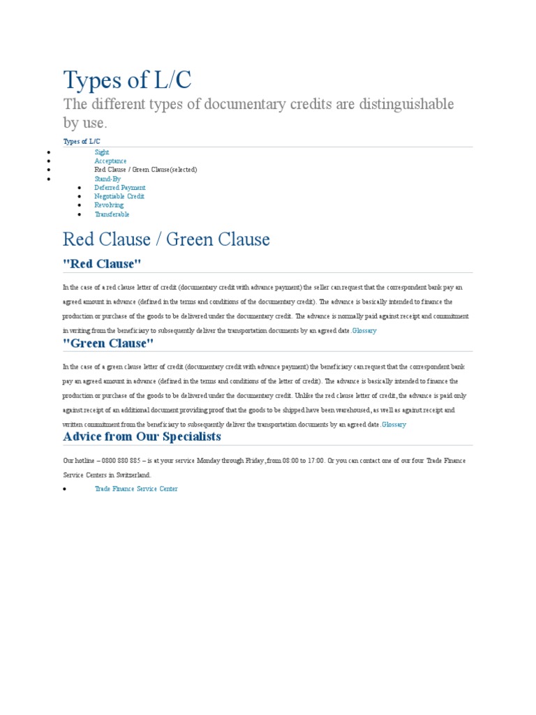 Red Clause and Green Clause Letters of Credit PDF