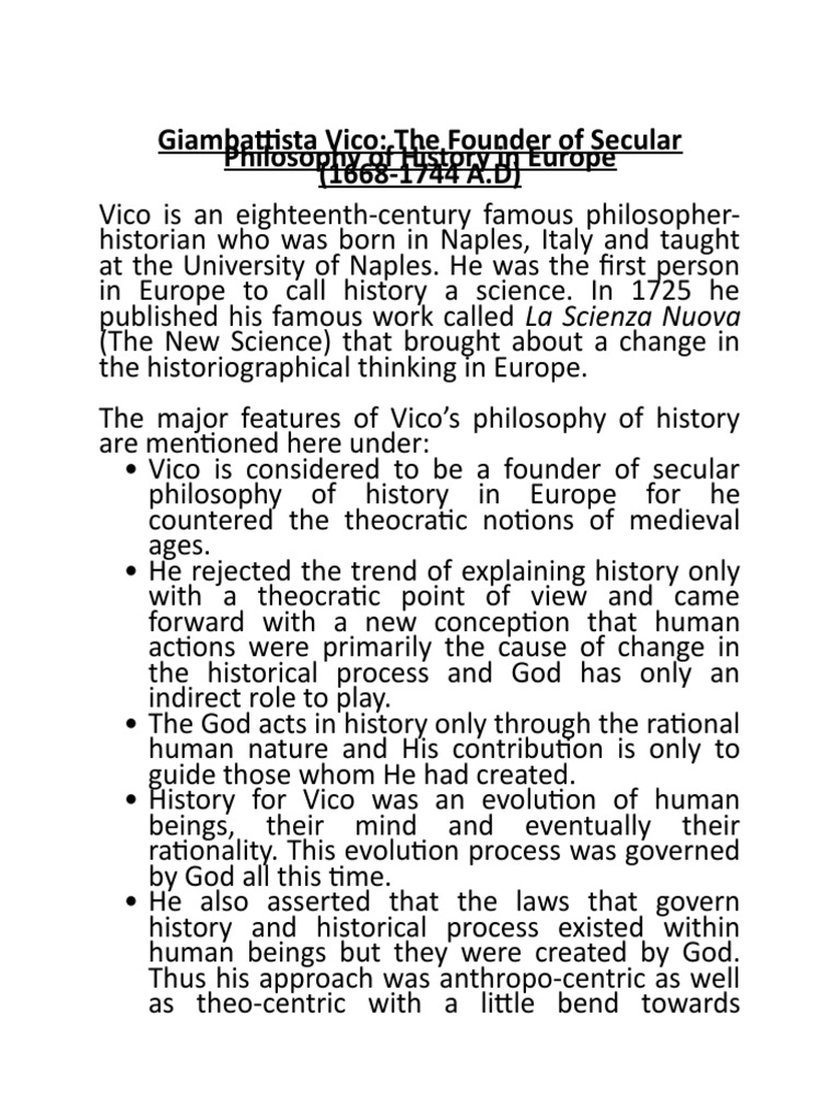Giambattista Vico The Founder of Secular Philosophy of History in Europe (16681744 A.D) PDF