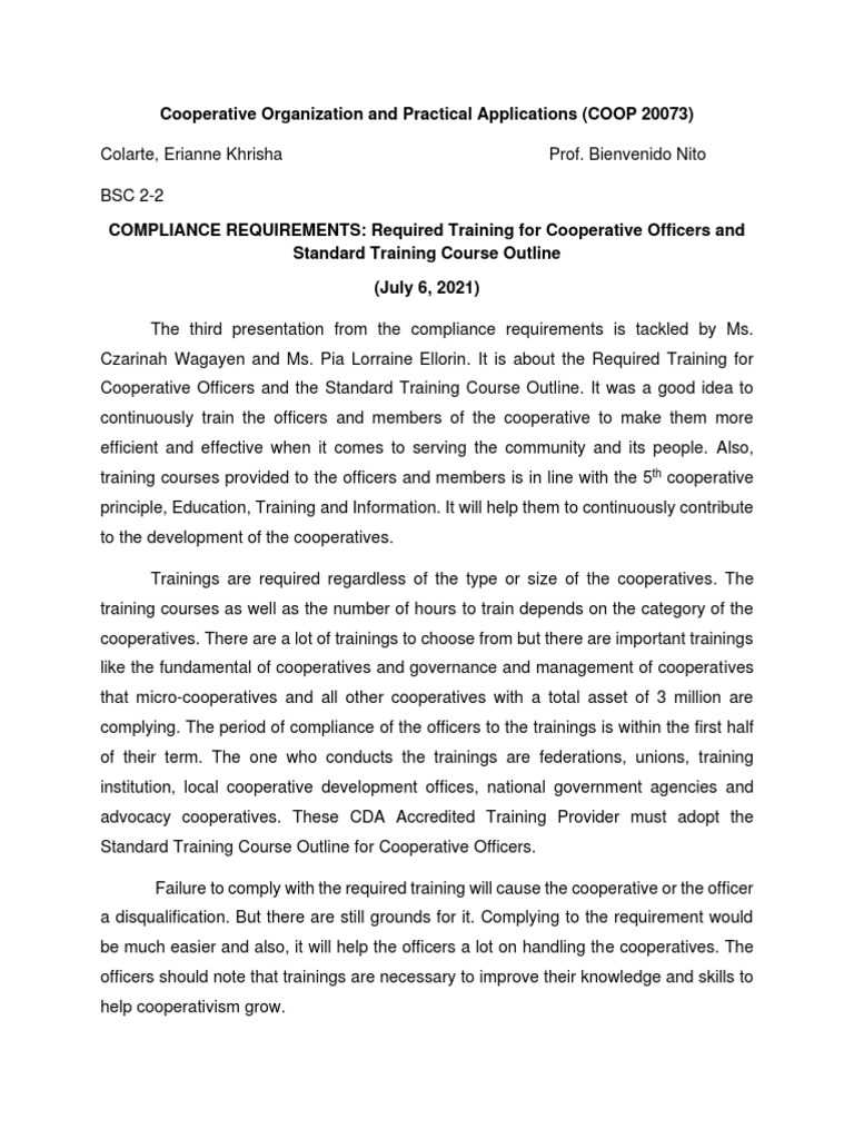 Required Training for Cooperative Officers | PDF | Career & Growth ...