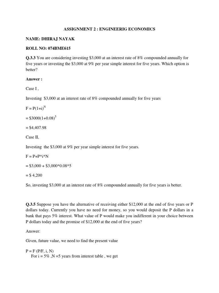Engineering Economics Assignment 2 | PDF | Interest | Present Value
