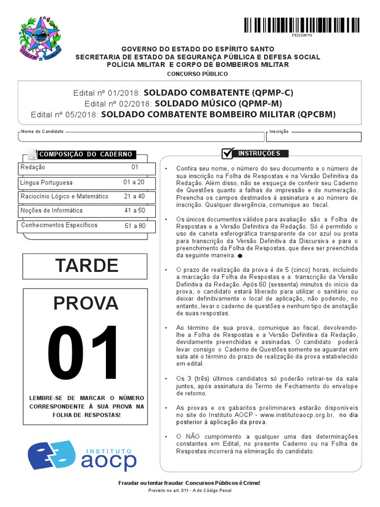 Aocp Prova Pmes 2018 | PDF | Memória | Assunto (gramática)