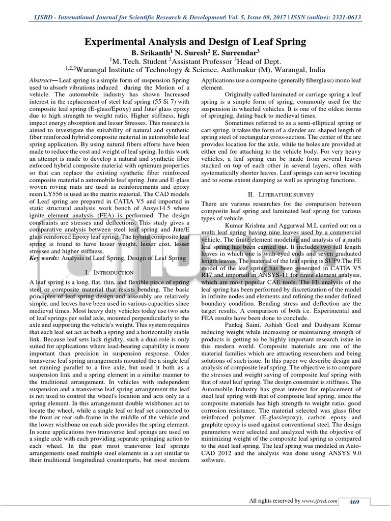 Experimental Analysis and Design of Leaf Spring | PDF | Composite ...