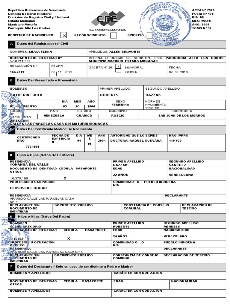 Registro Civil de Nacimiento en Maturín | PDF | Comunicación escrita ...