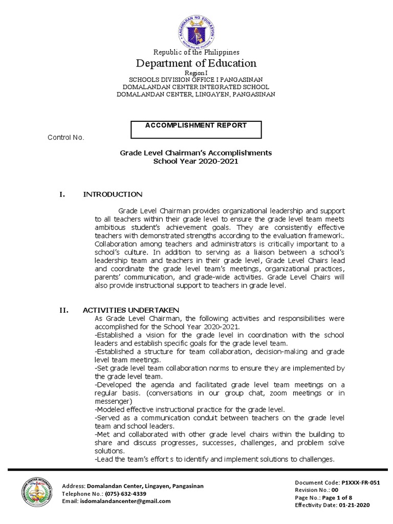 P1lin2 FR 051 Report of Grade Level Chair PDF