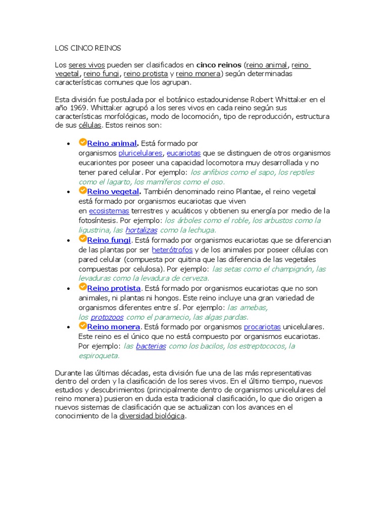 Biologia Los 5 Reinos | PDF | Eucariotas | Plantas