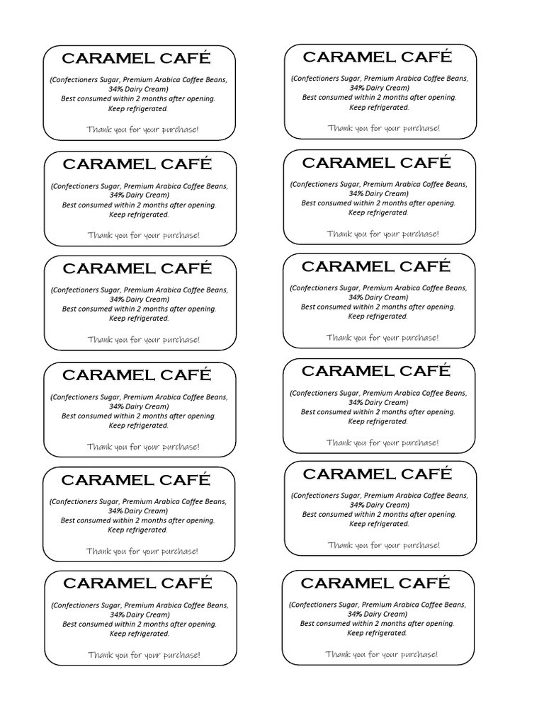 Caramel Cafe Label PDF Confectionery Coffee