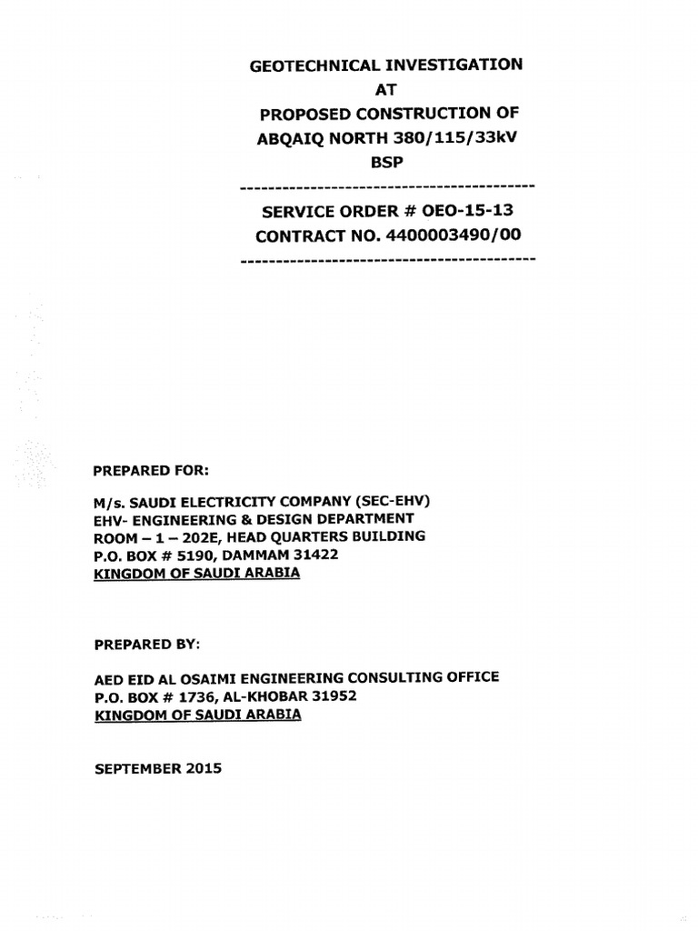 Geotechnical Investigation Report for Abqaiq North Substation | PDF ...