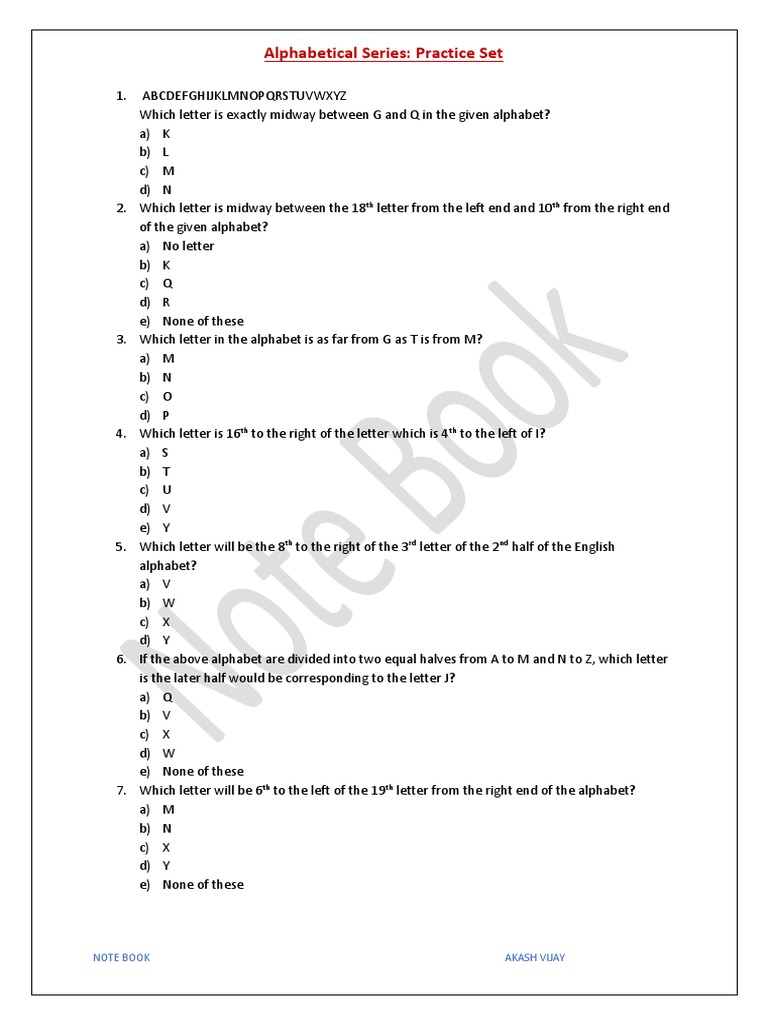 Alphabetical Series Practice Questions | PDF | Unrest