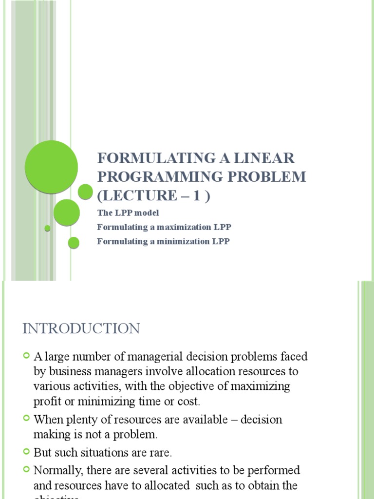 Formulating A LPP (Lecture 1) | PDF | Mathematical Optimization ...