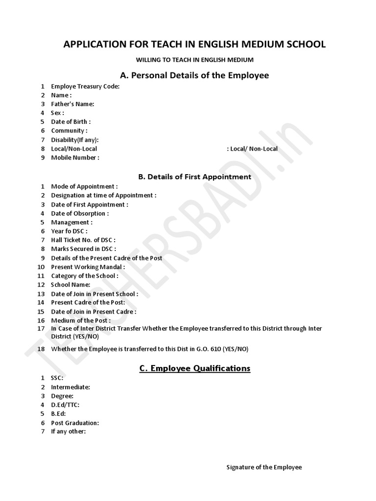 Application For Teach in English Medium School 2 | PDF