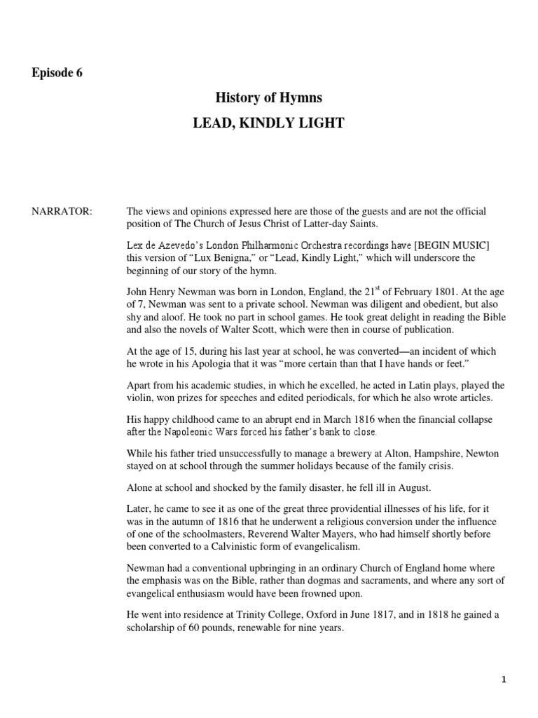 Lead, Kindly Light PDF John Henry Newman Entertainment (General)