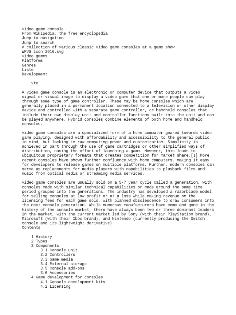 Video Game Console PDF Video Game Consoles Central Processing Unit