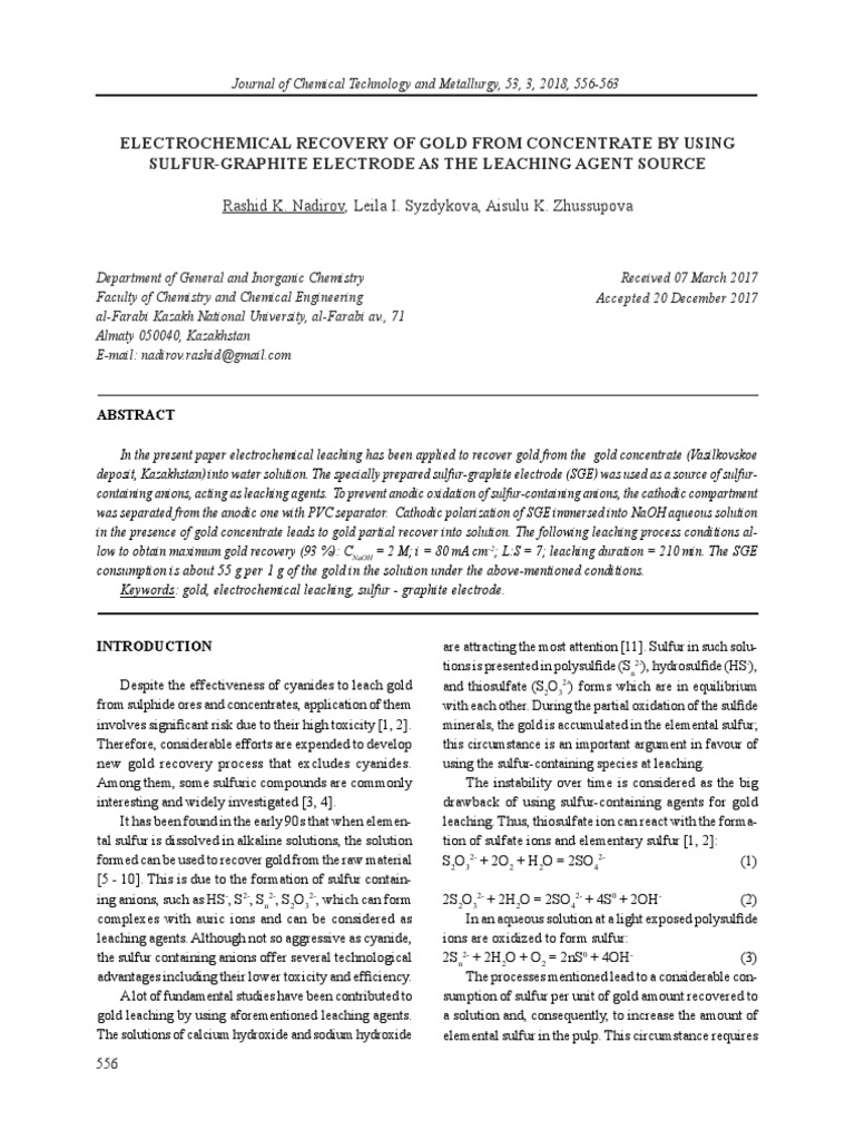 Electrochemical Recovery of Gold From Concentrate | PDF ...