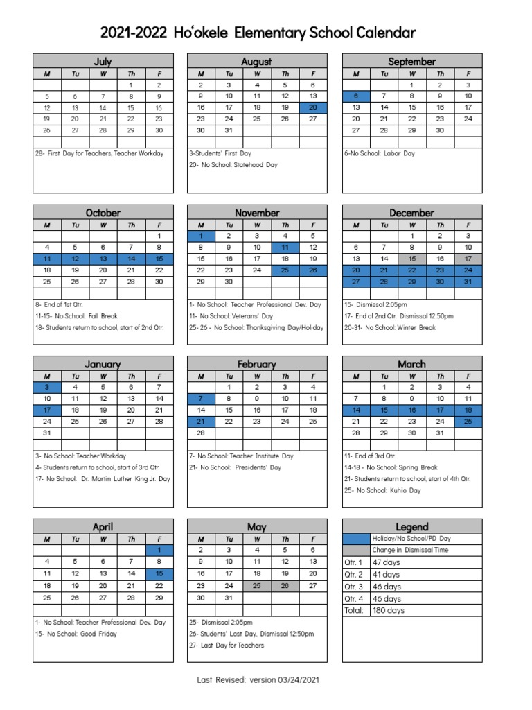 2021-22 Hookele School Calendar | PDF | Festival | Holidays