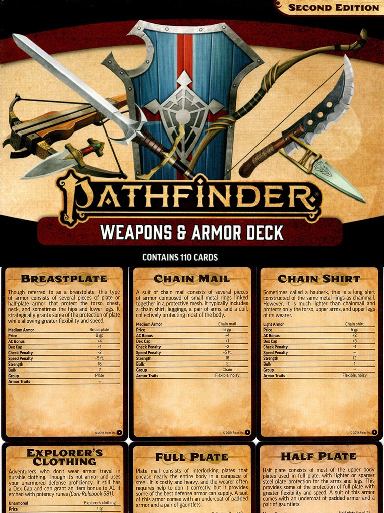 Weapons & Armor Deck - PZO2209 (2020), PDF, Armour