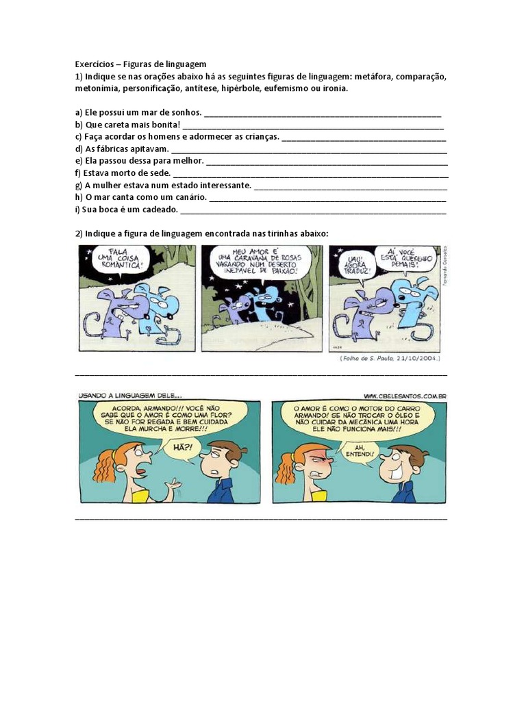 Figuras de Linguagem Exercícios 6° Ano | PDF | Artes Linguísticas e ...