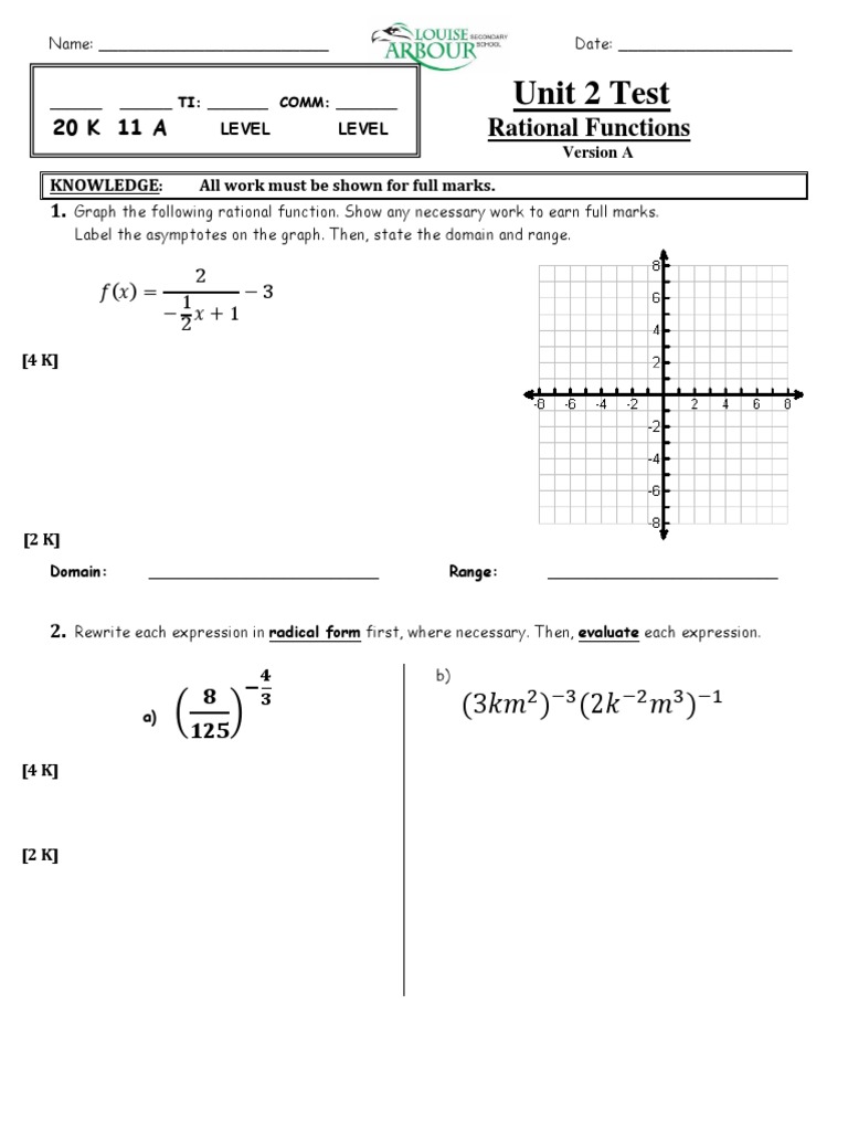 U2 Rational Functions Test Q3 | PDF | Asymptote | Function (Mathematics)