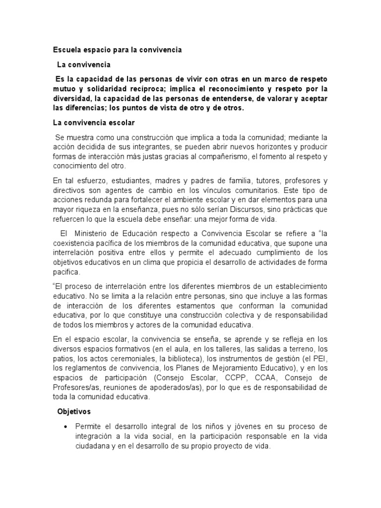 Convivencia Escolar: Espacio de Paz y Respeto | PDF | Tolerancia | La ...