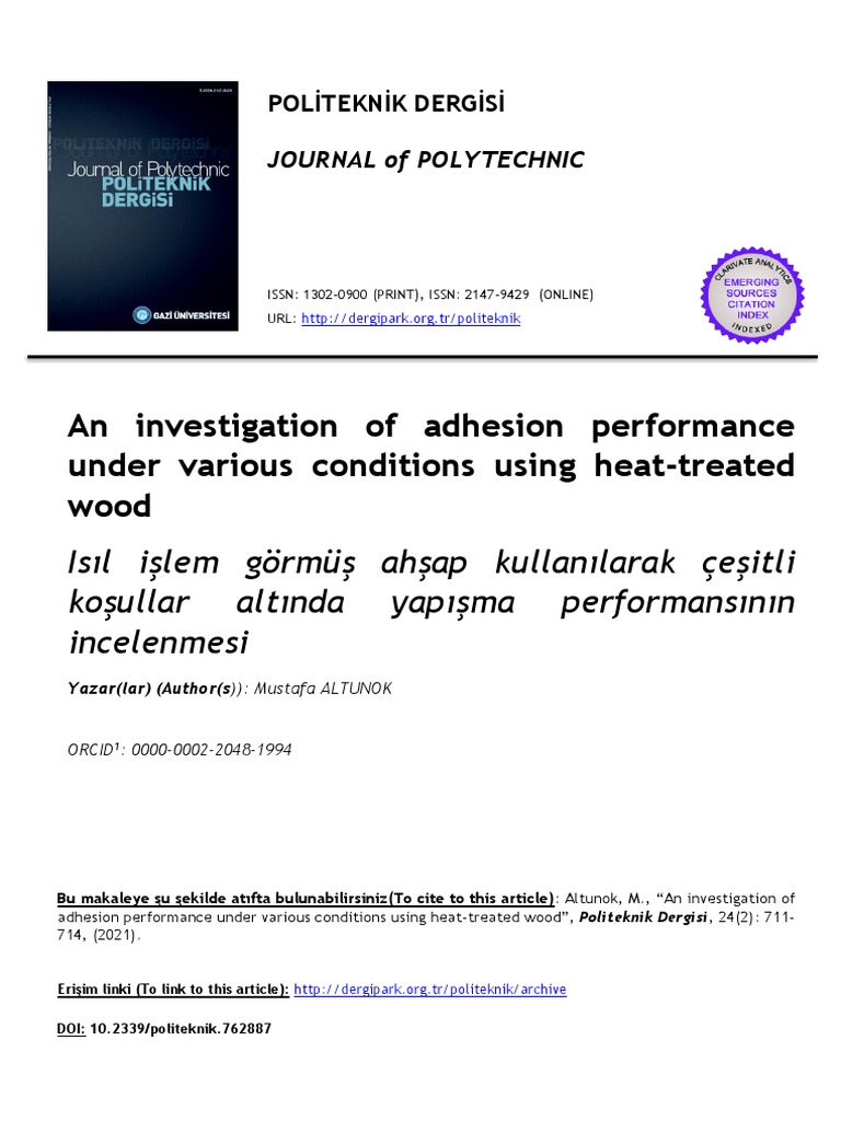 Adhesion Performance of Heat-Treated Wood | PDF | Adhesive | Wood