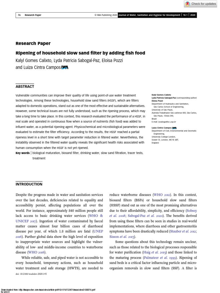 Research Paper Ripening of Household Slow Sand Filter by Adding Fish