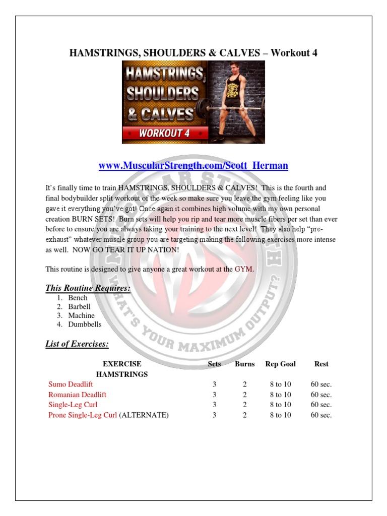 Hamstrings, Shoulders & Calves Workout | PDF | Physical Exercise ...