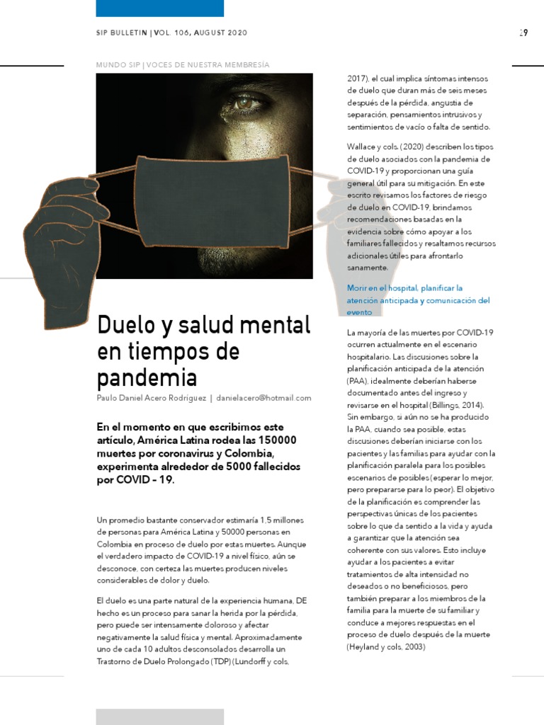 Duelo y Salud Mental en Tiempos de Pandemia | PDF | Dolor | Las emociones