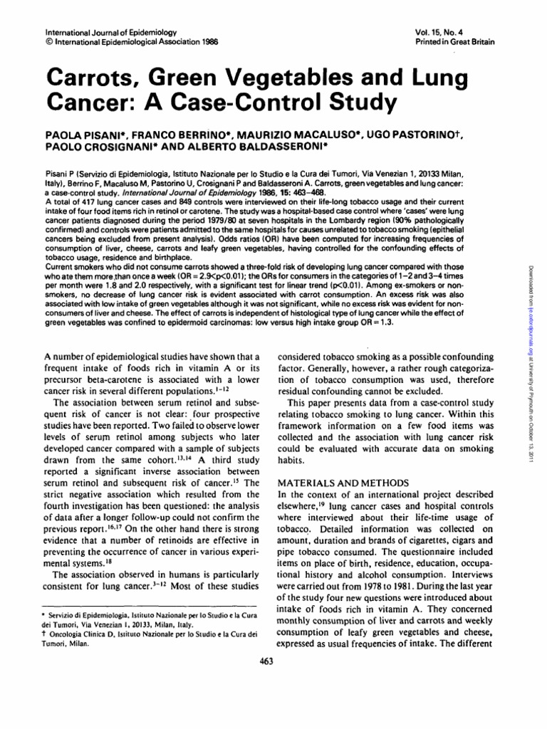 Carrots, Green Vegetables and Lung Cancer A CaseControl Study PDF