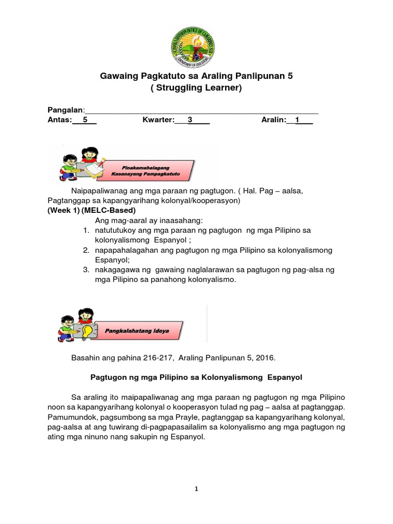 Grade 5 w1 q3 AP Struggling-Ana | PDF