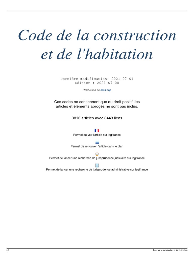 Code de la construction et de l'habitation | PDF | Sécurité ...