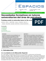 Necesidades Formativas en Tutores Universitarios Del Área de Psicología