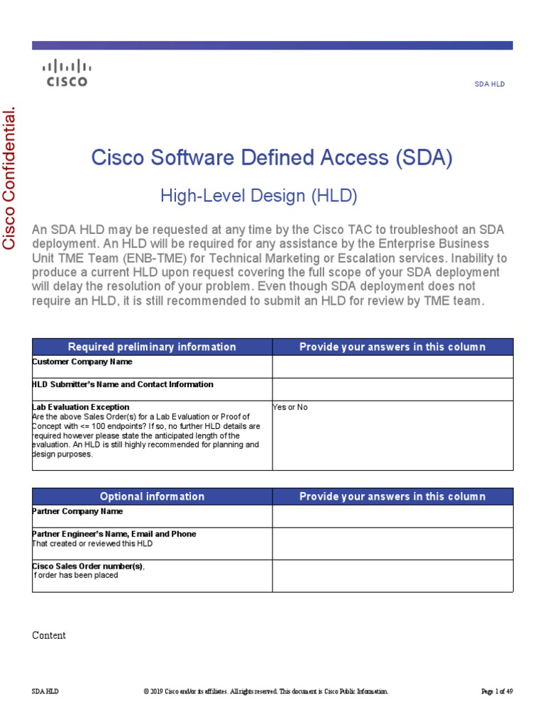 Cisco Software Defined Access (SDA) : High-Level Design (HLD ...