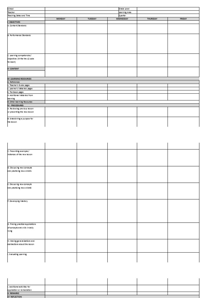 Daily Lesson Log Template | PDF
