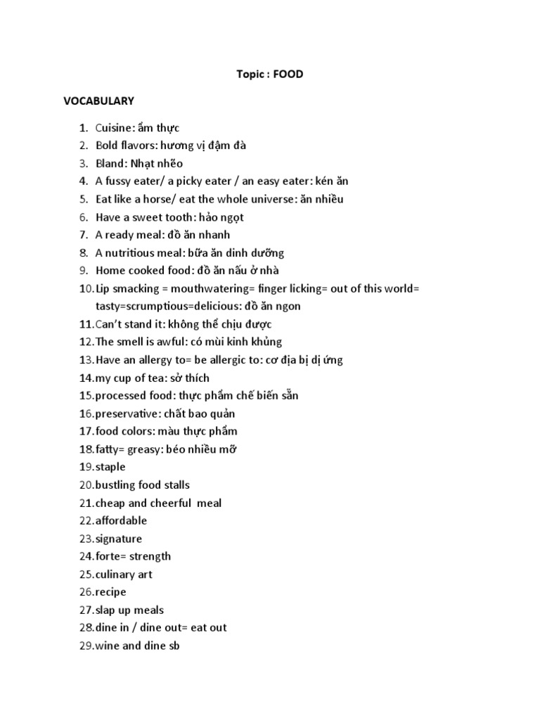 Essential Food Vocabulary Guide | PDF | Cooking, Food & Wine