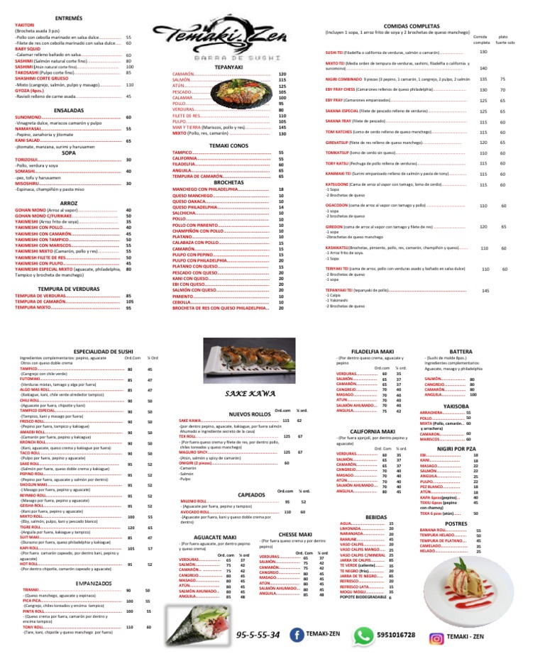 MENU Temaki ZEN FINAL | PDF | Mariscos | Sushi