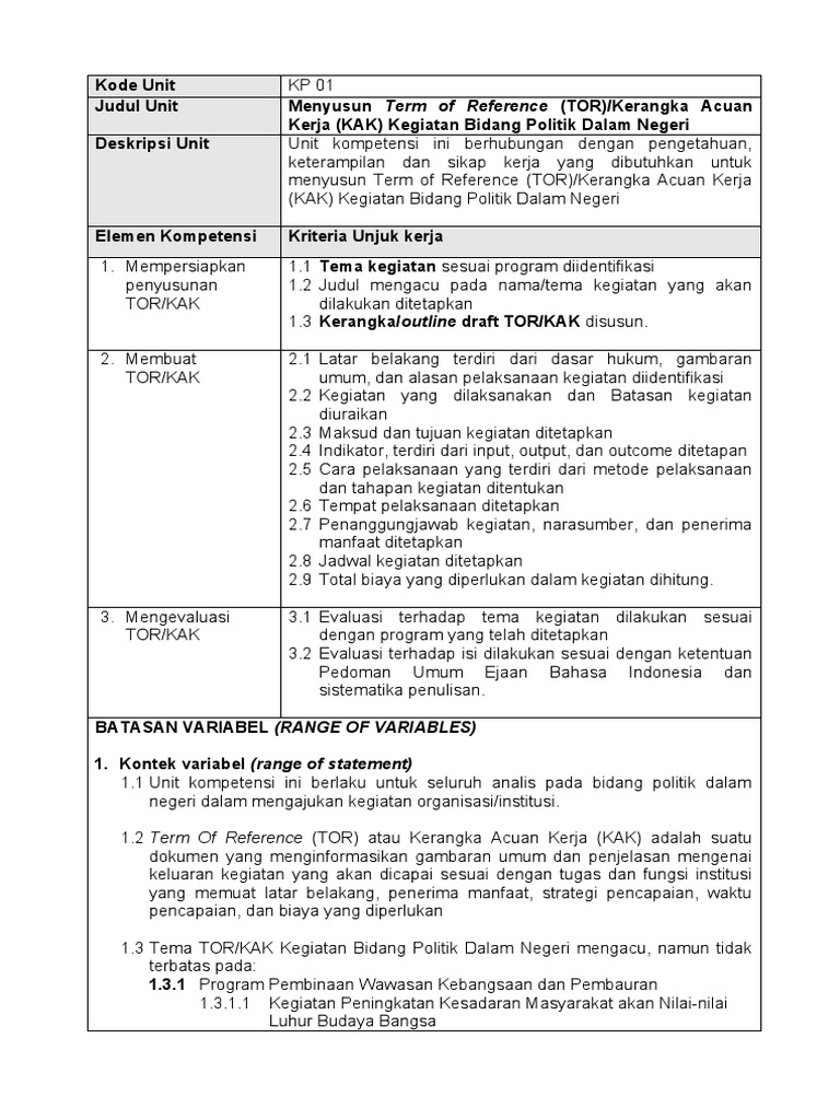 KP 01 Menyusun Term of Reference (TOR) Atau Kerangka Acuan Kerja (KAK ...