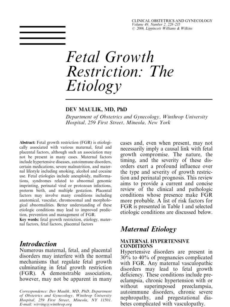 2fetal growth restriction etiology Fetus Prenatal Development