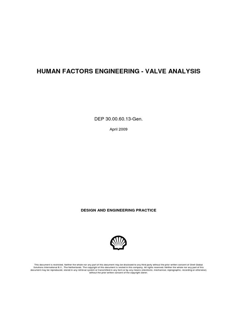 Human Factors Engineering - Valve Analysis: DEP 30.00.60.13-Gen | PDF ...
