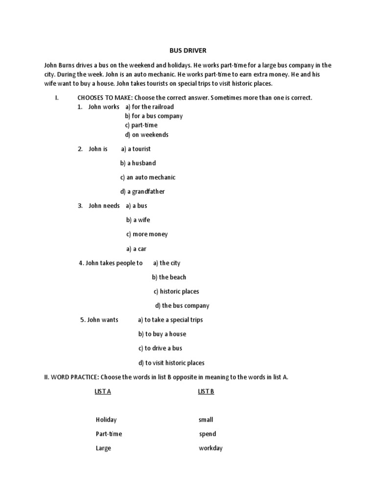 John Burns: Part-Time Bus Driver Profile | PDF