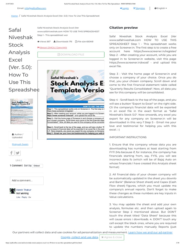 Safal Niveshak Stock Analysis Excel (Ver 5 0) How To Use This