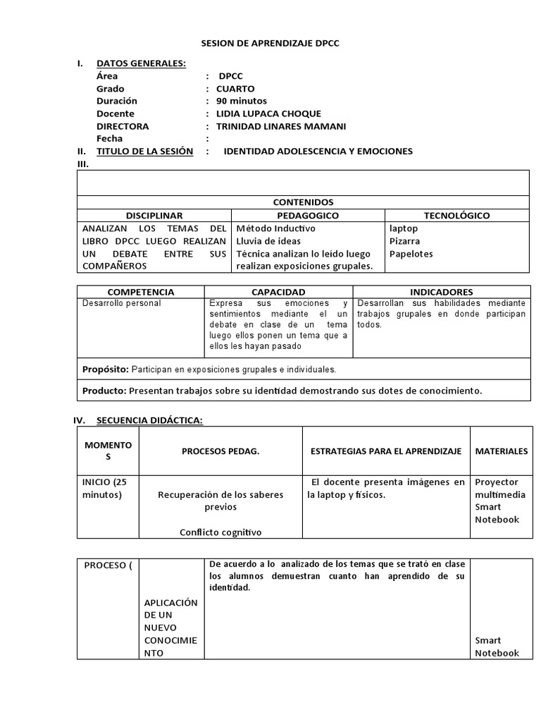 Identidad y Emociones en Secundaria DPCC | PDF | Aprendizaje | Las ...