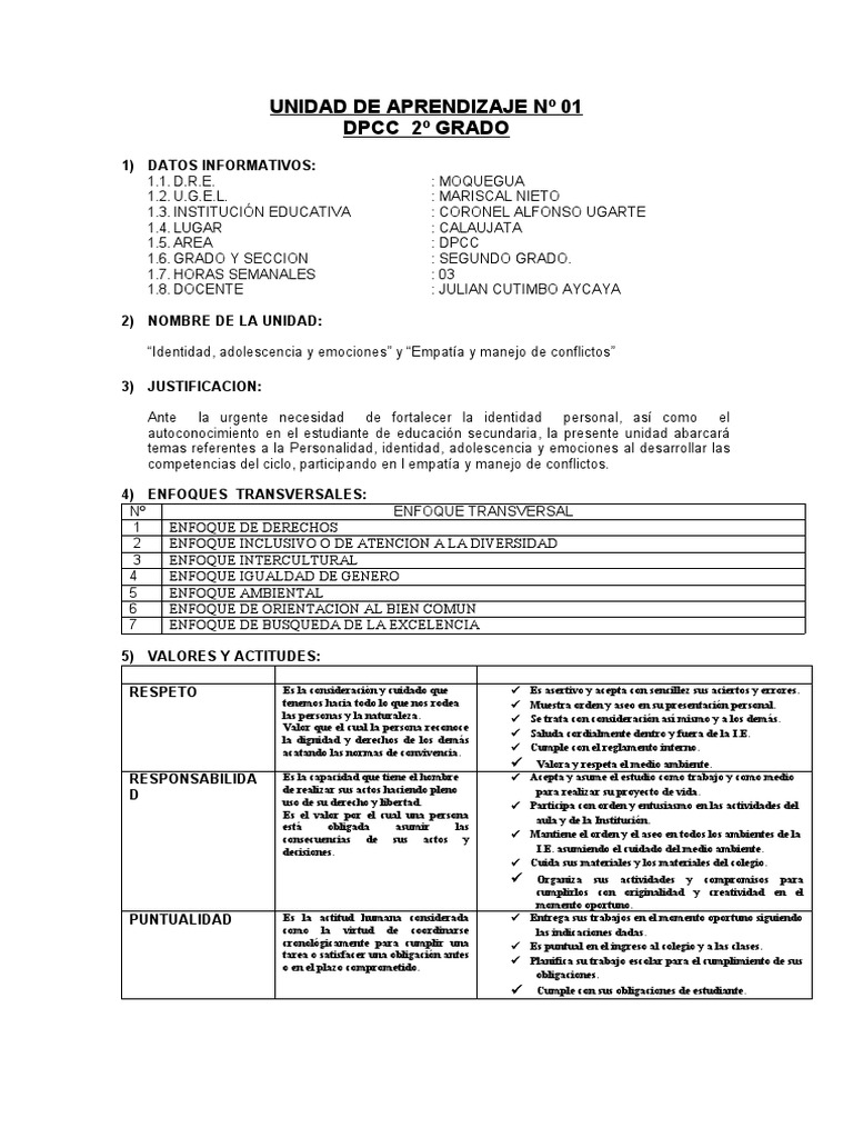 Unidad de Aprendizaje DPCC 2º Grado | PDF | Evaluación | Aprendizaje