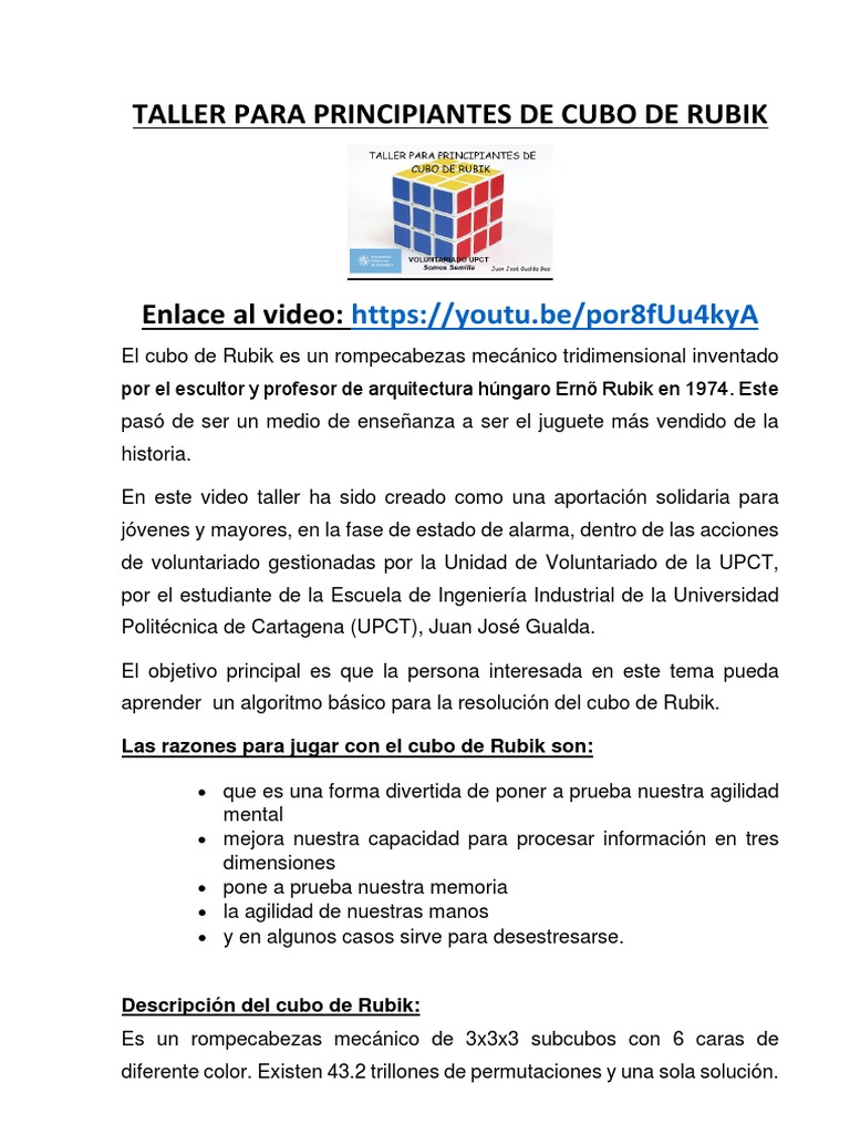 804novedoso Taller para Principiantes Cubo Rubik | PDF | Science | Enseñanza de matemática